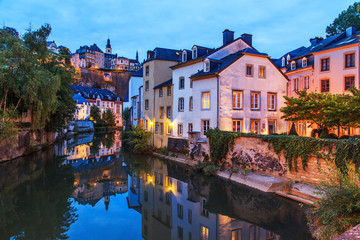 Fototapeta na wymiar A view of a Luxembourg buildings in the dusk
