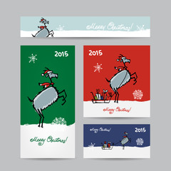 Funny goat santa. Christmas cards design.