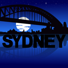 Sydney skyline reflected with text and moon illustration