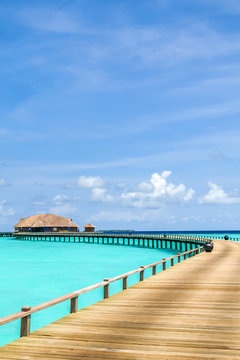 view of water bungalow in irufushi island,  maldives