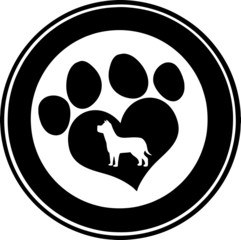 Love Paw Print Black Circle Banner Design With Dog Silhouette