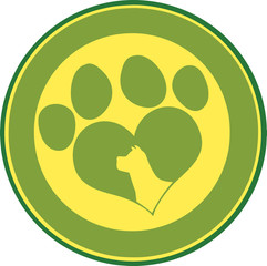 Love Paw Print Green Circle Banner With Dog Head Silhouette