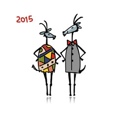 Couple of funny goats. Symbol 2015 new year