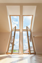 Double balcony window in the attic