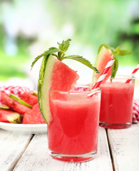 Watermelon cocktail on table, close-up