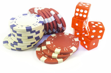 Casino chips and dice. Color image