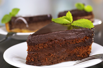 Pieces of chocolate cake