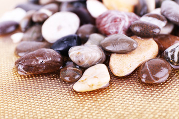 Sea stones on golden surface
