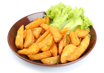Homemade fried potato on plate isolated on white