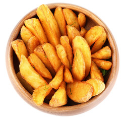 Homemade fried potato in bowl isolated on white