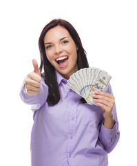 Mixed Race Woman Holding the New One Hundred Dollar Bills