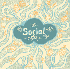 Abstract social cloud in doodle style on beige background