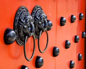 Traditional Chinese decorated with door knockers in Taiwan