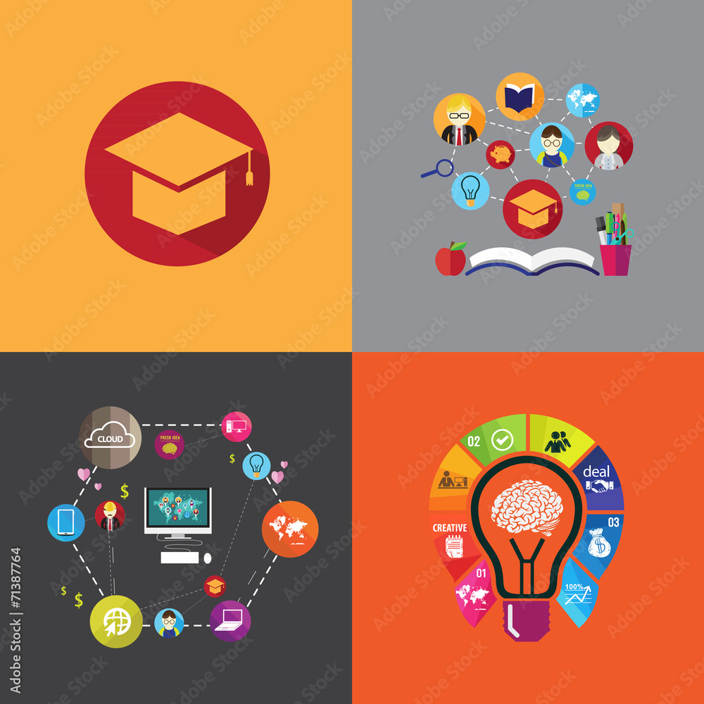 Sticker flat design concept icons for education