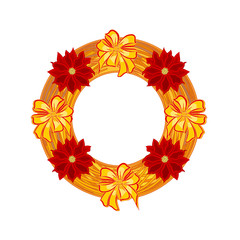 Christmas wearing straw wreath with poinsettia and bows vector