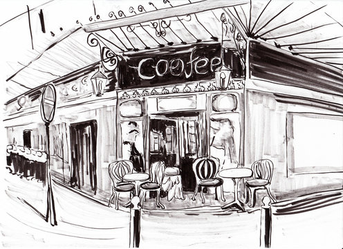 hand draw paris coffee shop