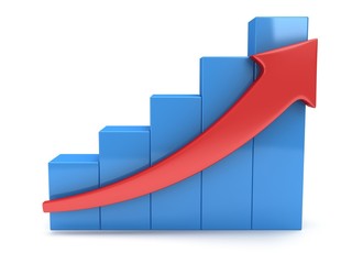 Blue bar graph with red arrow