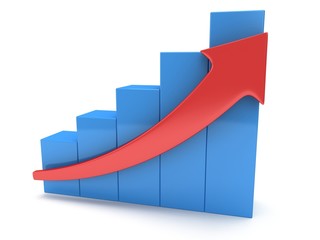 Blue bar graph with red arrow