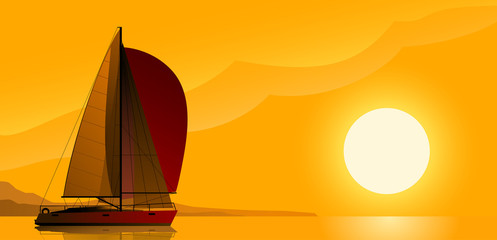 the orange sunset and yacht