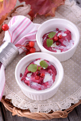 cranberry mousse  on wooden background