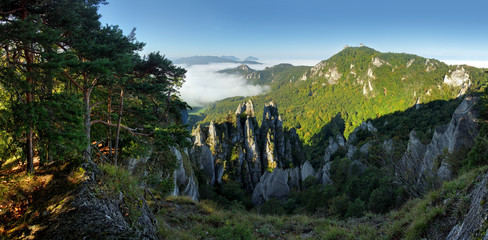 Sunrine autumn landscape in Slovakia rock, Sulov