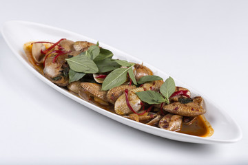 Close up Stir fried clams with roasted chili paste