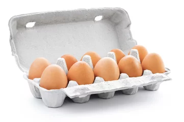 Fototapeten Ten brown eggs in a carton package © Zakharov Evgeniy