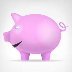 pink pig in side view vector isolated animal
