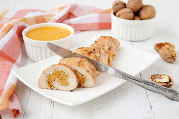 Chicken roll stuffed with pumpkin and nuts