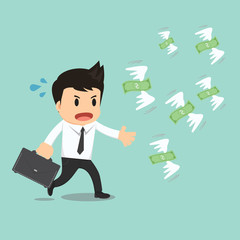 Businessman run to catch fly money vector illustration