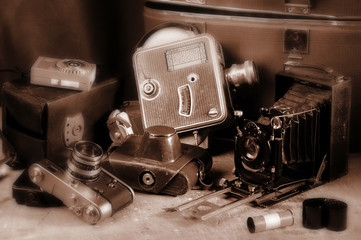 Vintage still-life with old retro cameras