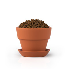 3D illustration. Clay pot with the earth on a white background