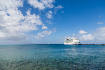 Cruise Ship Across Calm Blue Bay