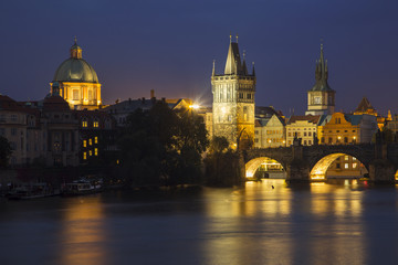 Fototapeta na wymiar Charles Bridge at night, Prague, Czech Republic