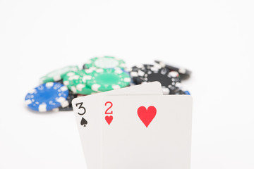 Cards with poker chips