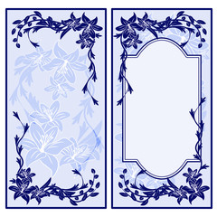 Set of two vintage blue invitations with lilies.