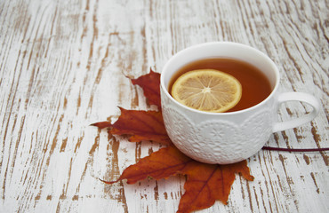 Cup of hot tea with lemon