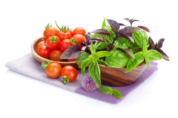 Fresh farmers tomatoes and basil