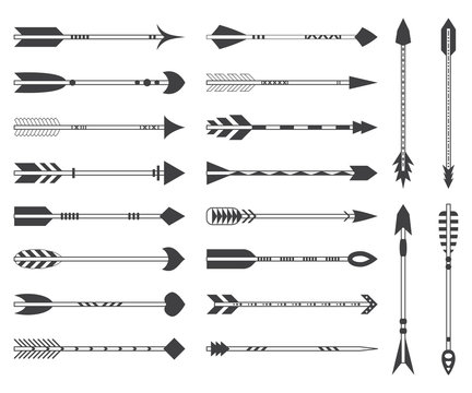 Set of twenty indian ethnic arrows. Gray hipster arrows