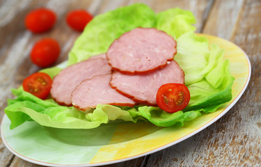 Slices of traditional pork sausage