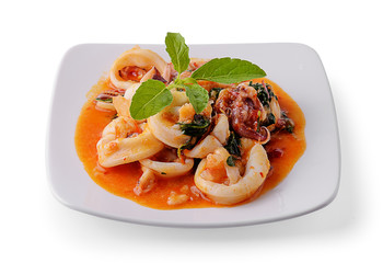 squids fried with sweet basil