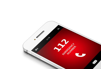 mobile phone with 112 emergency number over white