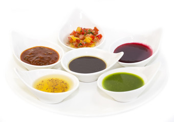 sauces on a white background in the restaurant