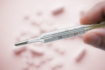 Mercury thermometer which showing 38C - obrazy, fototapety, plakaty