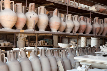 Fototapeta na wymiar Pompeii antique pottery jugs.