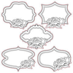 Set of vintage frames with roses, isolated on white.