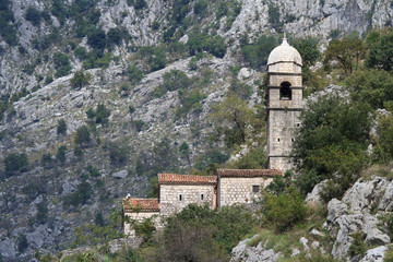 Fototapeta na wymiar Old medieval church on the mountain fortress Montenegro.