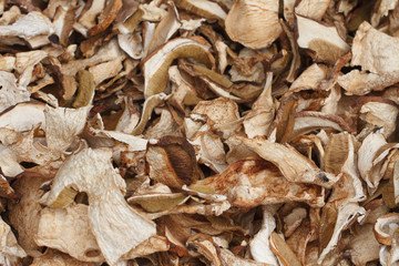 Background of dried sliced ceps. close up