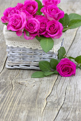 pink roses in a basket