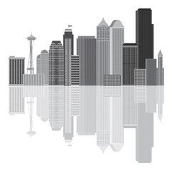 Naklejka premium Seattle City Skyline Grayscale Vector Illustration